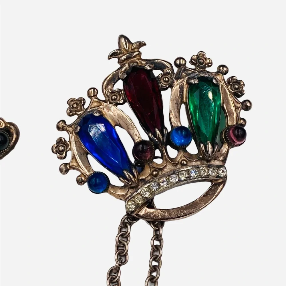 Sterling Silver 1940’s Double Crown Chatelaine Brooch